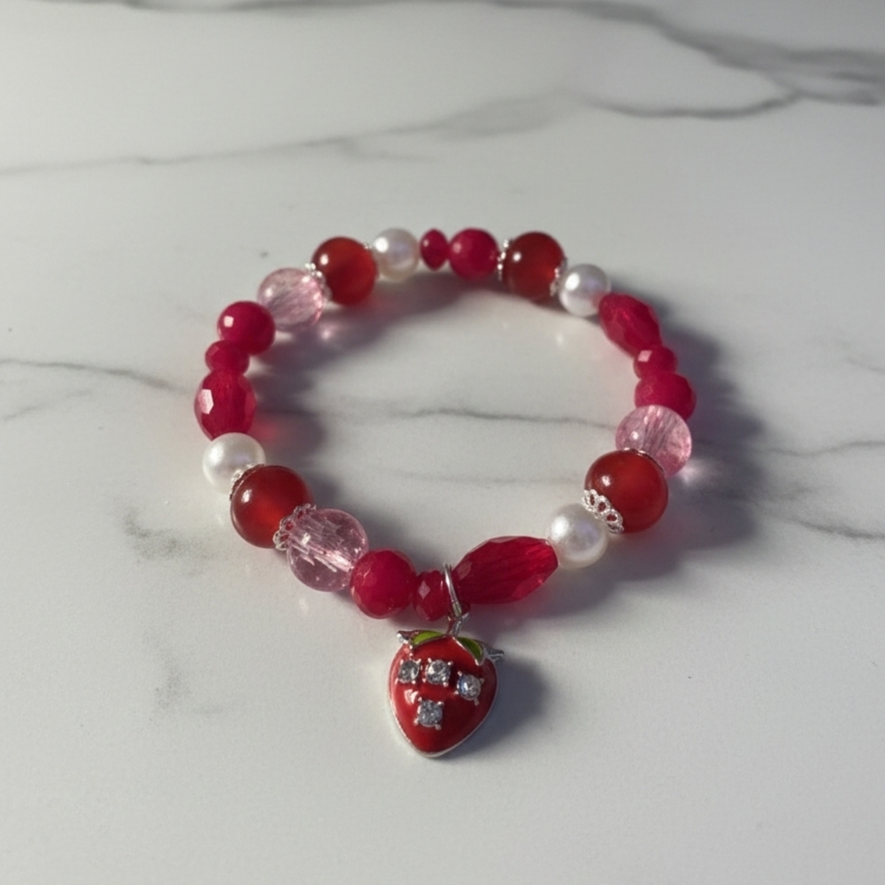 Elegant Red and Pink Beaded Valentines Day Bracelet with Heart Charm